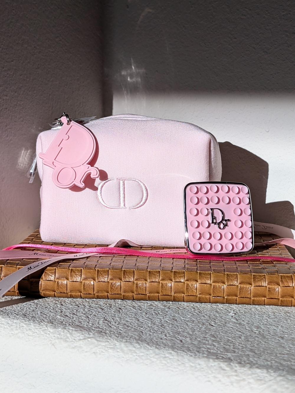 Dior blush pink Cosmetic Pouch, Scented keychain/charm, And Phone Octobuddy